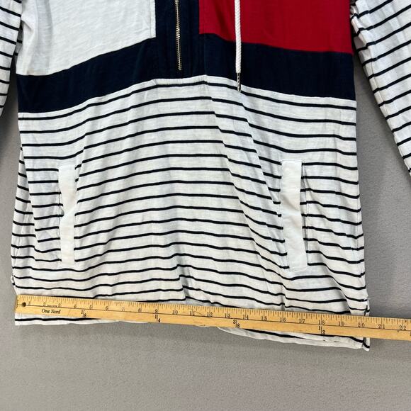 Tommy Hilfiger Women's Half Zip Long Sleeve Hoodie White Blue Stripes Preppy Y2K - Picture 10 of 10
